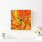 なめらかな緑のアンダートーンtとオレンジの柔らかいツイスト スクエア壁時計 (ホーム)