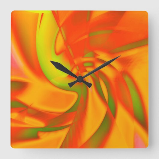 なめらかな緑のアンダートーンtとオレンジの柔らかいツイスト スクエア壁時計 (正面)