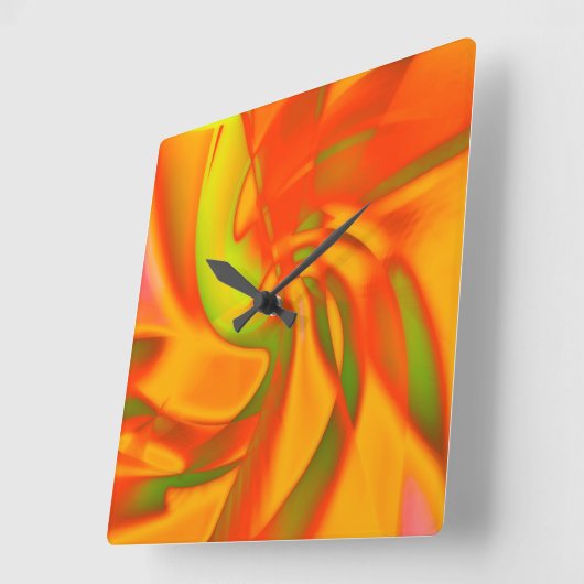 なめらかな緑のアンダートーンtとオレンジの柔らかいツイスト スクエア壁時計 (傾斜)