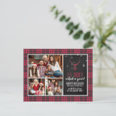 なんていう年！| 3枚の写真が入るチェック柄のホリデーカード ポストカード (スタンド正面)