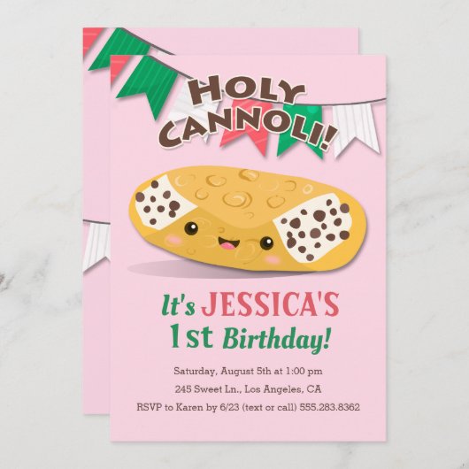 なんてこった！かわいい女の子の誕生日パーティー 招待状 (正面/裏面)