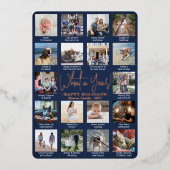 なんて一年だ！ネイビーブルー18フォトコラージュモダン 箔シーズンカード (正面)