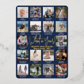 なんて一年だ！ネイビーブルー18フォトコラージュ&キャプション 箔シーズンカード (正面)