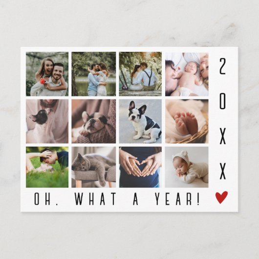 なんて一年だ！モダンタイポグラフィ12フォトコラージュ シーズンポストカード (正面)