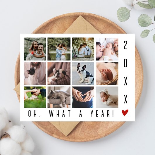 なんて一年だ!モダンタイポグラフィ12フォトコラージュ シーズンポストカード