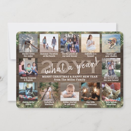 なんて一年だ!12フォトクリスマスグリーン&ライト シーズンカード (正面)