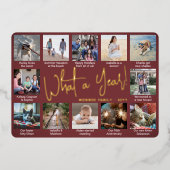 なんて一年だ！Burgundy 12フォトコラージュ&キャプション 箔シーズンカード (正面)