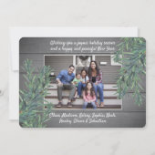 なんて一年だ!QRコード12フォトコラージュ木材&松 シーズンカード (裏面)