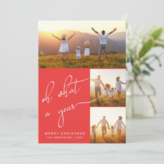 なんて一年の赤いメリークリスマス写真の休日 シーズンカード (スタンド正面)