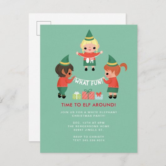 なんて楽しいのでしょう！エルフと戯れる時間です インビテーションポストカード (正面/裏面)