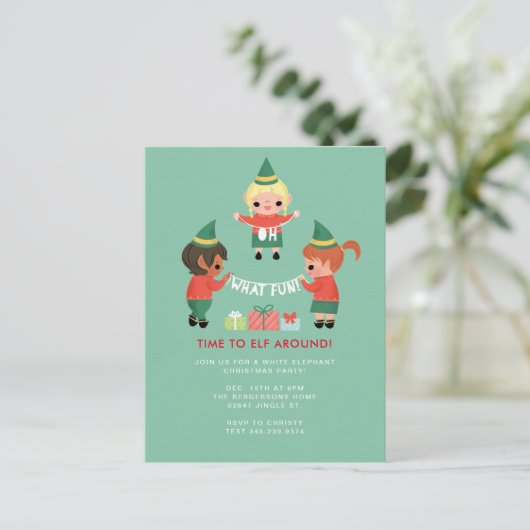 なんて楽しいのでしょう！エルフと戯れる時間です インビテーションポストカード (スタンド正面)