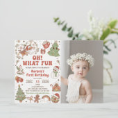 なんて楽しい！かわいい！グルーヴィーなサンタの誕生日パーティーの写真 招待状 (スタンド正面)