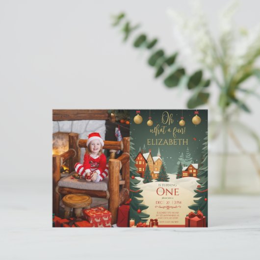 なんて楽しい!1歳の誕生日写真クリスマス ポストカード (スタンド正面)