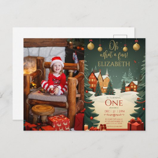 なんて楽しい!1歳の誕生日写真クリスマス ポストカード (正面/裏面)