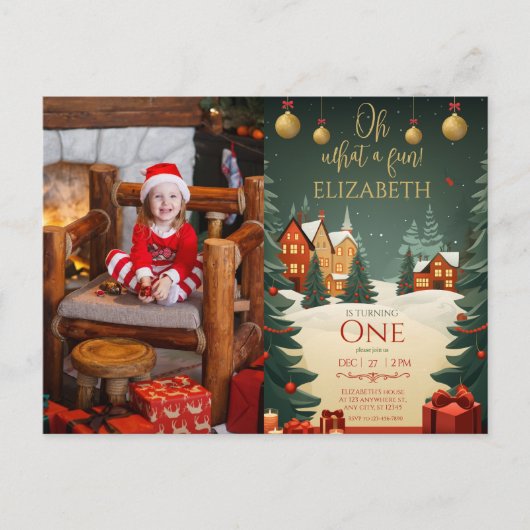 なんて楽しい!1歳の誕生日写真クリスマス ポストカード (正面)