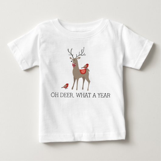 なんて素敵な1年 - かわいいクリスマスの鹿と鳥 ベビーTシャツ (正面)