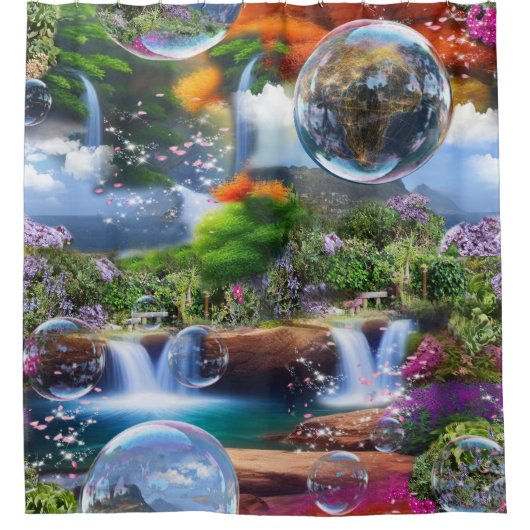 なんて素晴らしい世界に住んでいるのだろう シャワーカーテン (正面)