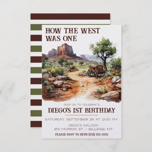 なんと西が一つだったか。カウボーイテーマファースト誕生日 招待状 (正面/裏面)