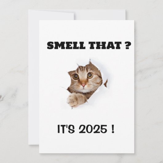 においがする？それは2025年だよ！おもしろい猫の名言 ホリデーカード (正面)