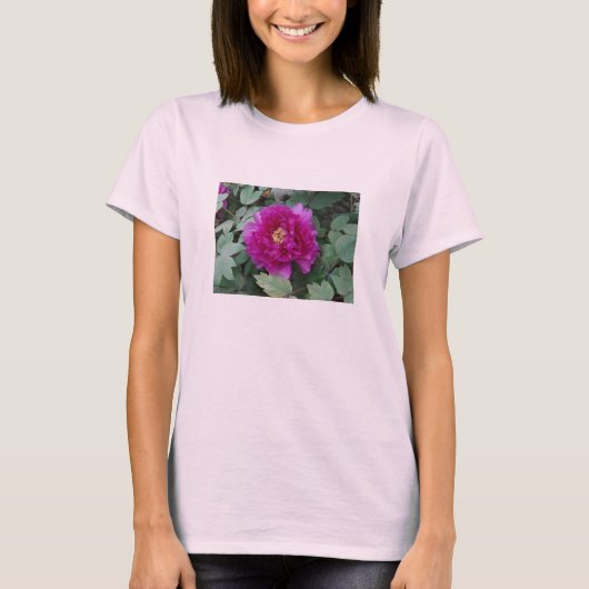 ~にかわいらし対してピンク色の牡丹で Tシャツ (正面)