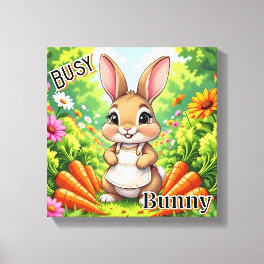 にぎやかなうさぎ | かわいいアニメの子供部屋アート キャンバスプリント (正面)