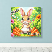 にぎやかなうさぎ | かわいいアニメの子供部屋アート キャンバスプリント (インサイチュ (ウッドフロア))