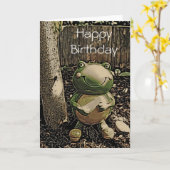 にこやかなカエルのハッピーバースデーカード カード (黄色い花)