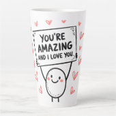 にこやかなキャラクターを持つ犬の顔 カフェラテマグ (正面)