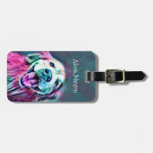 にこやかなゴールデンリトリーバー犬,ネオンカラーで ラゲッジタグ (正面横)