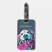 にこやかなゴールデンリトリーバー犬,ネオンカラーで ラゲッジタグ (裏面縦)