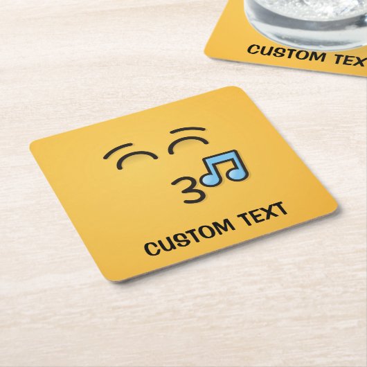 にこやかな目で口笛顔 スクエアペーパーコースター (アングル)