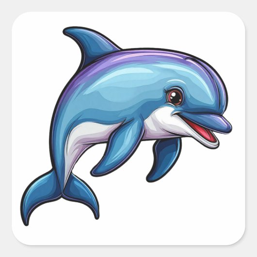 にっこりイルカのキャラクター スクエアシール (正面)
