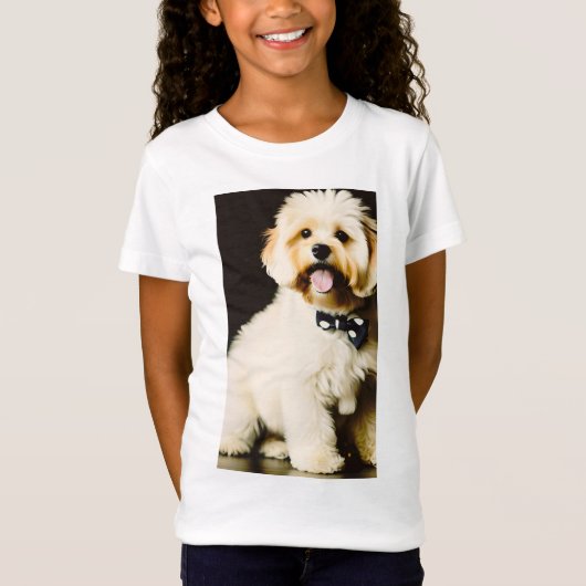 にっこり笑う毛むくじゃらの子犬 Tシャツ (正面)