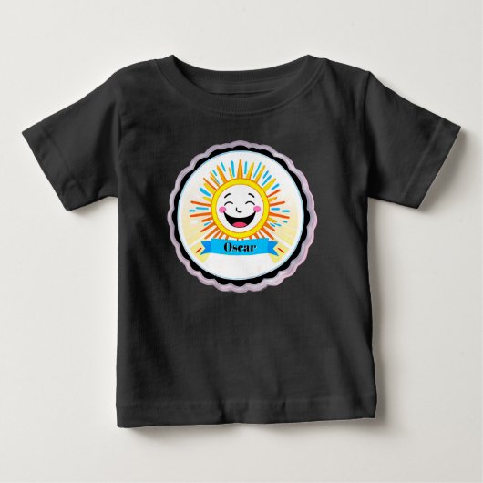 にっこり笑顔の元気な太陽のキャラクター ベビーTシャツ (正面)