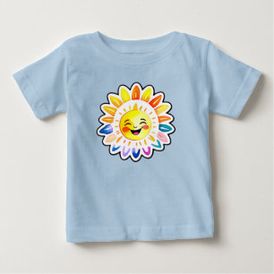 にっこり笑顔の元気な太陽のキャラクター ベビーTシャツ