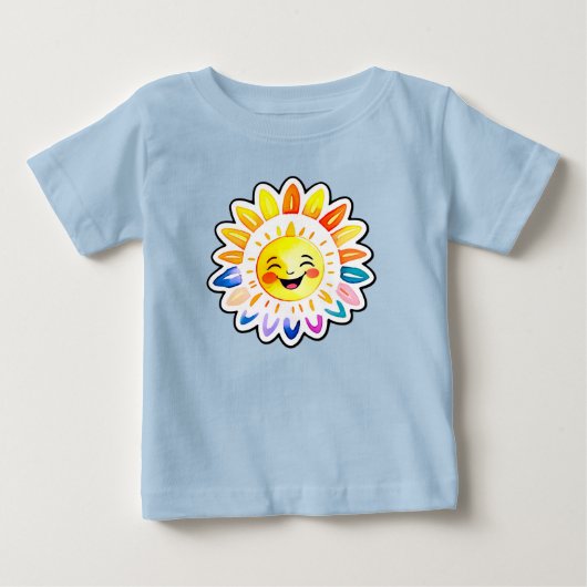 にっこり笑顔の元気な太陽のキャラクター ベビーTシャツ (正面)