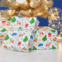 にっこり雪だるま クリスマスツリー プレゼント クッキー ラッピングペーパー