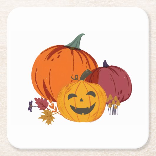 ~について話すカボチャ スクエアペーパーコースター (正面)