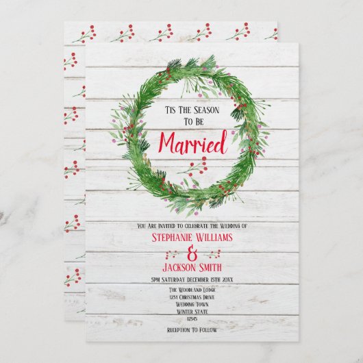 ~になる季節結婚した |木素朴の冬の結婚式 招待状 (正面/裏面)