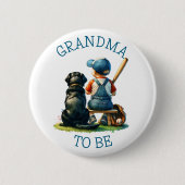 ~になる孫 | 少年の野球と犬のベビーシャワー 缶バッジ (正面)