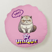 にゃんこのおこりんぼ "YAY! I'm Unique" かわいい ラウンドクッション (裏面)
