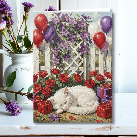 にゃんとも素敵な誕生日を!|猫と花 カード