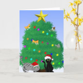 にゃんとクリスマス カード (黄色い花)