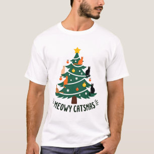 にゃんにゃんクリスマス ネコのクリスマスツリー Xmas おかしいサンタ Tシャツ
