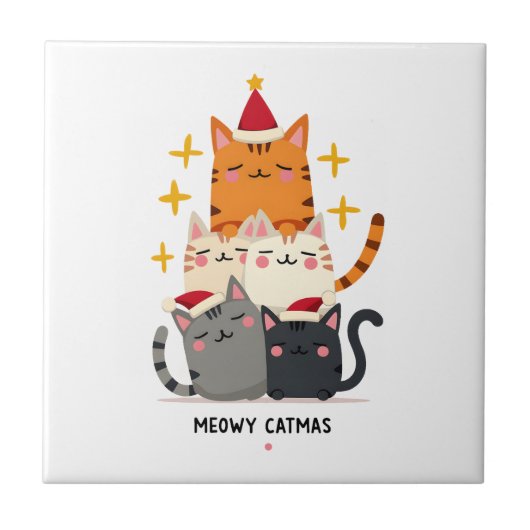 にゃんにゃんクリスマス 猫 クリスマスツリー (3) タイル (正面)