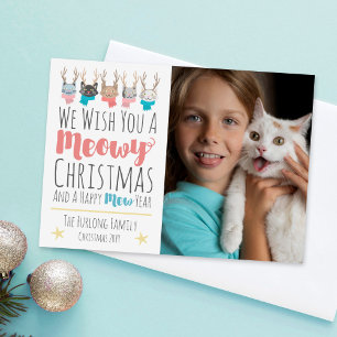 にゃんにゃんクリスマス　猫＋鹿の角　ホリデー写真カード シーズンカード