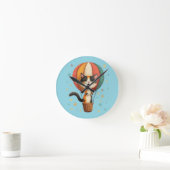 にゃんよろこびの三毛猫空大冒険イラスト ラウンド壁時計 (ホーム)