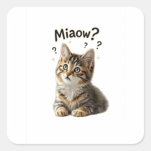 にゃん？ | 猫好きのためのユーモア猫ステッカー スクエアシール (正面)
