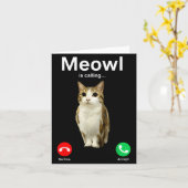 にゃ～んと鳴く猫フクロウ不気味インターネットジョーク カード (黄色い花)
