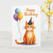 にやけたネコの誕生日カード カード (黄色い花)